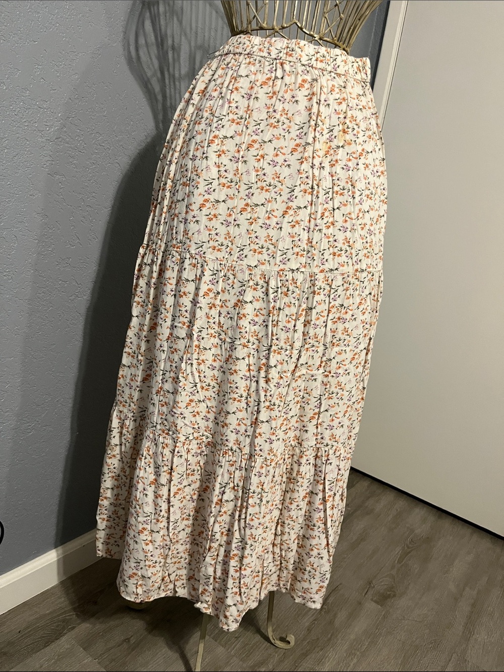 American Eagle Outfitters Cream Maxi Skirt with Orange & Green Floral Print
